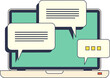 © VectorMine - Illustration of a laptop with speech bubbles, symbolizing online discussion or forum chat.