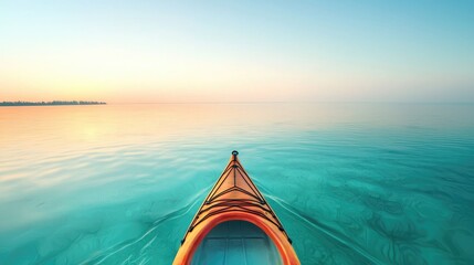 Wall Mural - a serene kayak gliding through tranquil waters during a stunning sunset, capturing the essence of pe