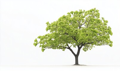 Wall Mural - a tree is standing in a field of white. the tree is green and has a lot of leaves