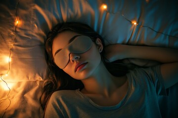 Aufkleber - Woman in bed wearing an eye mask.