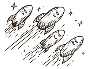 Aufkleber - An isolated object drawing of a comet. A set of modern sketches with flying comets.