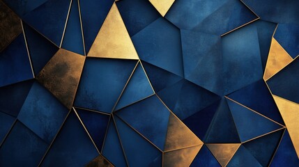 Poster - A blue and gold abstract design with a lot of triangles. The blue and gold colors give the design a luxurious and sophisticated feel