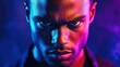 © Napasnan - A dramatic headshot of an actor in theater makeup, looking intensely into the camera with colorful lighting