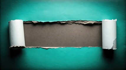 Poster - Torn Paper with a Gray Background Revealed Through a Teal Opening