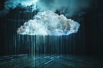 Poster - Data raining down from digital cloud computing network on server room floor