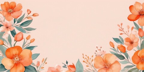 pretty orange theme flowers on pastel pink background, concept for banner, watercolor style