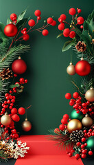 Wall Mural - a frame with christmas decorations on it and a green background