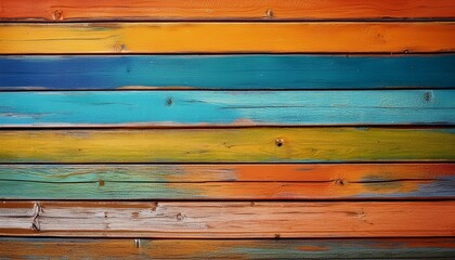 Wall Mural - colorful weathered wooden planks in a horizontal layout