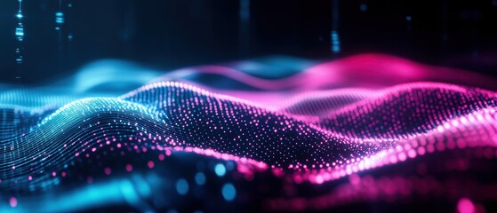 Aufkleber - Vibrant digital waves in pink and blue create a mesmerizing abstract background, perfect for technology and music themes.