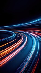 Aufkleber - Vibrant light trails create a dynamic sense of motion against a dark background, perfect for abstract and technology themes.