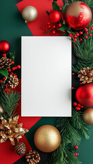 Wall Mural - a frame with christmas decorations on it and a green background