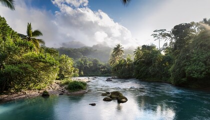 tropical forest landscape with river