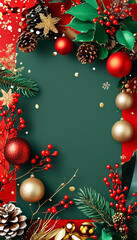 Wall Mural - a frame with christmas decorations on it and a green background