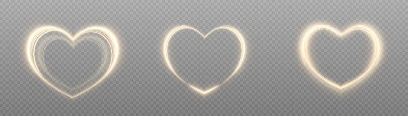 Poster - Shimmering golden heart. Bright light heart effect with neon effect on transparent background.