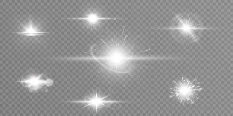 Leinwandbilder - Bright white light effects set. Futuristic glow effect for game interface design. Energy universe aura, bright glow, disco glare, space explosion, illuminated stage.