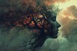 © juliars - Surreal double exposure portrait of a woman merging with a burning tree against a dramatic sky