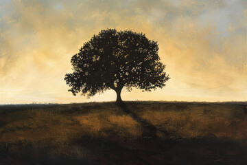 Canvas Print - A tree is the main focus of this painting