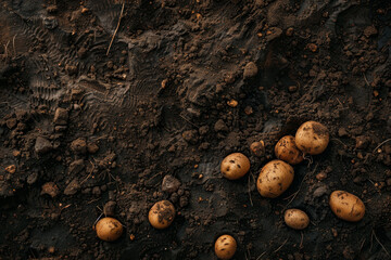 A bunch of potatoes are scattered on the ground