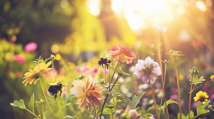 Banner_-_Garden_with_beautiful_flowers_and_bumble_be