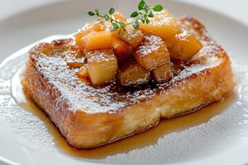 Wall Mural - A slice of French toast topped with caramelized apples and powdered sugar.