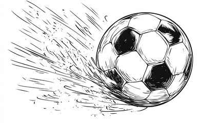 Wall Mural - A hand drawn black and white illustration of a soccer ball in motion.