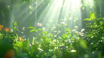 Wall Mural - Sunbeams Through Green Leaves.