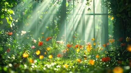 Wall Mural - Sunbeams Through Flowers.