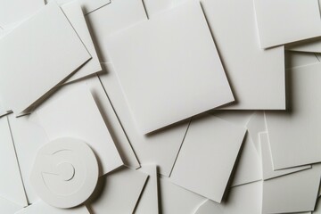Poster - Abstract background forming white geometric shapes and one circle creating shadows on white surface