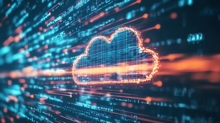 Poster - Abstract digital cloud icon with glowing lines.