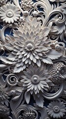 Wall Mural - Light decorative texture of plaster wall with volumetric decorative flowers. 