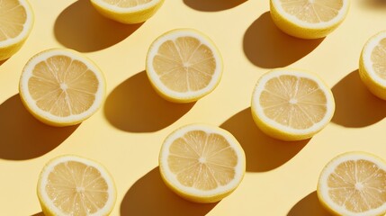 Poster - Lemon halves arranged in a repeating pattern on a yellow background.