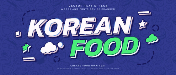 Fototapete - Korean food 3d text effect on food pattern background, vector graphic style