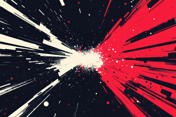 Poster - Dynamic abstract art with bold black, white, and red splashes converging in an explosive, energetic composition on a dark background.