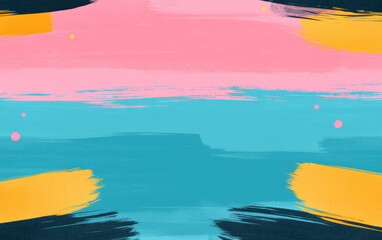 Poster - Abstract colorful brush strokes background in pink, blue, and yellow hues, creating a lively and vibrant artistic image for creative designs.