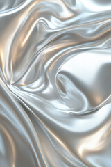 Poster - Luxurious close-up of metallic silver satin fabric with smooth, elegant folds and glossy texture, creating a sophisticated and rich visual appeal.