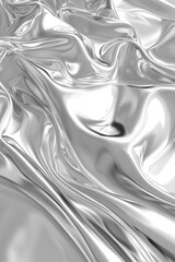 Poster - a close-up view of a smooth, metallic silver fabric with intricate folds and reflections, creating a