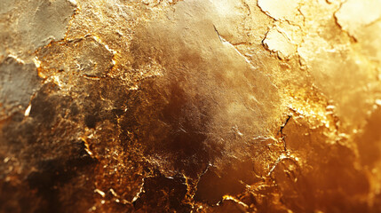 Poster - Close-up of a luxurious gold foil texture with cracks, capturing the rich, shimmering golden surface and its intricate details.