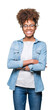 © Krakenimages.com - Beautiful young african american woman wearing glasses over isolated background happy face smiling with crossed arms looking at the camera. Positive person.