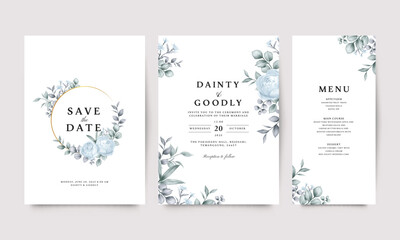 Wall Mural - Wedding invitation card set with watercolor floral decoration