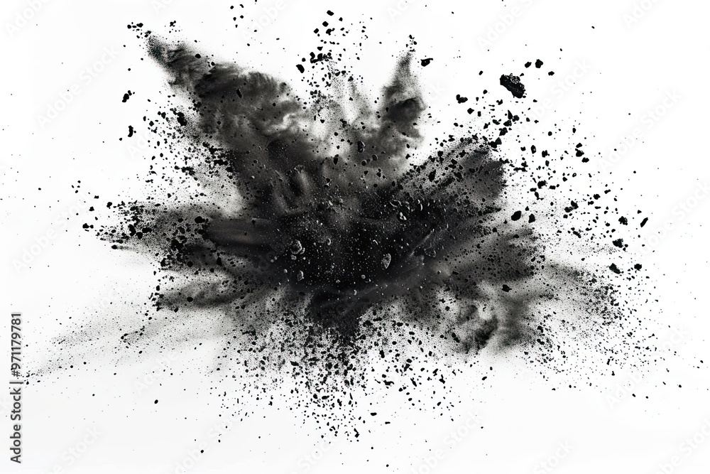 Chalk Exploding Backround Detailed high-definition capture of black chalk pieces and dust ...