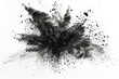 © Alien - Detailed high-definition capture of black chalk pieces and dust scattering in an explosive burst, isolated on a white background
