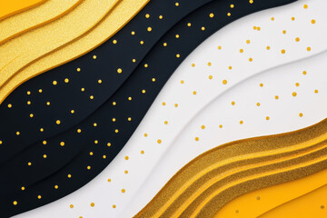 Poster - Abstract art with black, white, and gold textured waves and dotted patterns. Modern design ideal for backgrounds and creative projects.