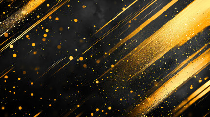 Poster - Stunning abstract black and gold background with diagonal streaks and sparkles, perfect for luxury and elegant designs.