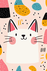 Poster - Playful abstract cat illustration featuring vibrant pastel colors, whimsical shapes, and a modern design. Perfect for creative and fun-themed projects.