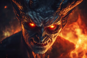 Intense Demonic Figure with Fiery Background for Horror Themes - Dark Fantasy Character for Horror and Entertainment - Halloween