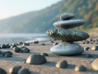 Wall Mural - Zen Stones on a Beach: Finding Balance in Nature