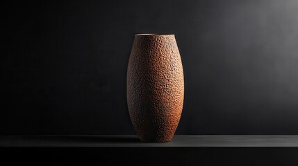 Wall Mural - A textured ceramic vase displayed against a dark background, emphasizing its design.