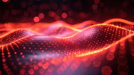 Wall Mural - Abstract red and orange glowing light waves on dark background. Futuristic technology concept for design and print.