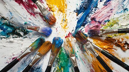 Vibrant Paintbrushes on a Canvas Background Capturing the Essence of Expression