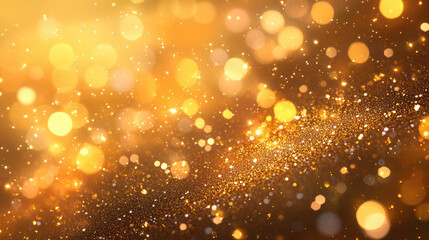 Poster - Golden bokeh lights and glitter particles create a festive, magical atmosphere, perfect for holiday celebrations, special occasions, and elegant backgrounds.